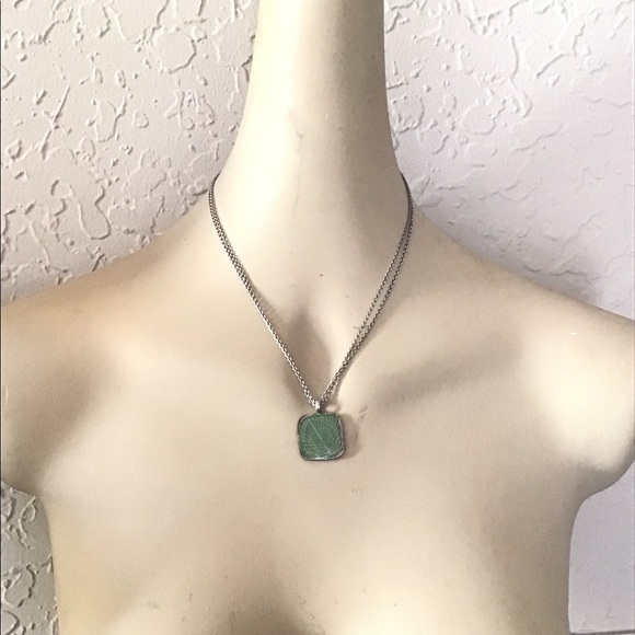 Baked Beads Green Enamel Leaf Pendant Necklace - Picture 7 of 7